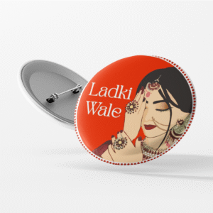 90's Kids Ladki Wale Wedding Party Pin Badge, Round Decorative Brooch, Indian Traditional Design (10, Light Red)