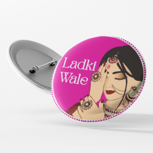 90's Kids Ladki Wale Wedding Party Pin Badge, Round Decorative Brooch with Indian Traditional Design in Elegant Pink (Pack of 10)