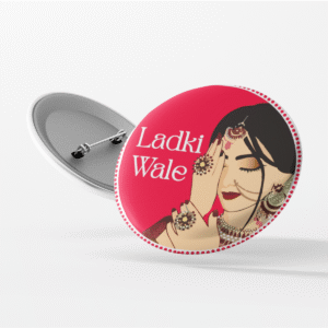 90's Kids Ladki Wale Wedding Party Pin Badge, Round Decorative Brooch, Indian Traditional Design (10, Light Red)