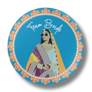 90's Kids Decorative Round Button Badge, Traditional Indian Design, Green and Gold (25, Blue)