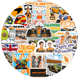 90's Kids McLaren F1 Racing Sticker Pack of 40 Stickers - Waterproof Vinyl Stickers Featuring Cars, Drivers, Papaya Boys, Memes, & Track Moments – Perfect for Fans, Laptops & Gear
