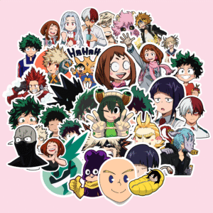 90's Kids Anime Stickers Pack of 30+ – Vibrant Character Collage Featuring Deku, Bakugo, Todoroki & More | Anime Wall Art for Otaku Decor, Fans & Gift Collections