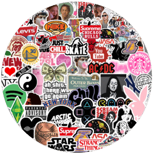 90's Kids Pop Culture Vinyl Sticker Pack, 60+ Pieces, Mixed Designs with Popular Brands, Music, Sports and Entertainment Icons