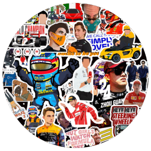90’s Kids Formula 1 Sticker Pack of 45+ | Iconic F1 Drivers, Funny Memes & Racing Legends | Waterproof Vinyl Stickers for F1 Fans
