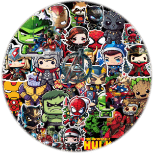 90's Kids Superhero Chibi Sticker Pack of 65– Cute & Collectible, Vinyl Stickers for Laptops, Phones, and More