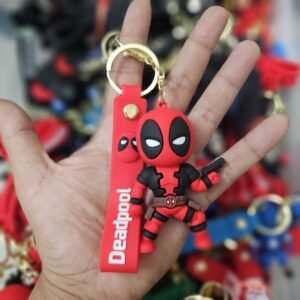 90's Kids Deadpool Keychain, Red and Black PVC Figure, Character Design with Strap, Superhero Fan Merchandise
