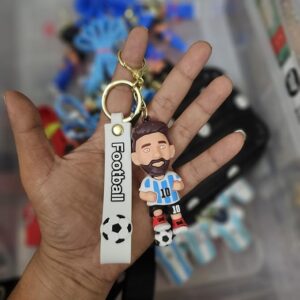 90's Kids Football Star Lionel Messi Keychain | Soccer Player Figure | Blue Soft Strap with Football Print | Premium Gold Keyring | Sports Fan Collectible