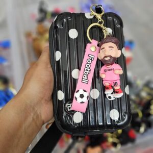 90's Kids Football Star Lionel Messi Keychain | Soccer Player Figure | Blue Soft Strap with Football Print | Premium Gold Keyring | Sports Fan Collectible