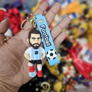 90’s Kids Football Star Lionel Messi Keychain | Soccer Player Figure | Blue Soft Strap with Football Print | Premium Gold Keyring | Sports Fan Collectible