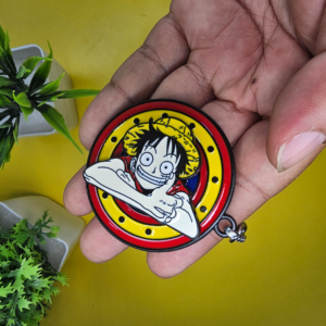 Monkey D Luffy Rubber Keychain Round Anime Design Stylish Keyring for Keys Bags.