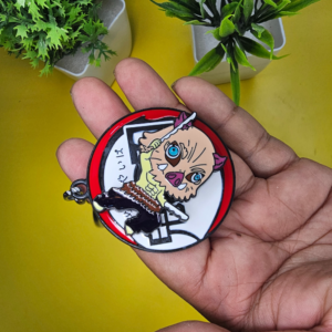 Anime Inosuke Hashibira Metal Keychain – Cute Boar Mask Round Designer Keyring