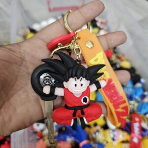 Anime Kid Goku Rubber Keychain with Strap – Cute Action Pose Cartoon Keyring
