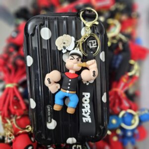 Popeye Cartoon Rubber Keychain with Strap Stylish Character Keyring for Keys Bags