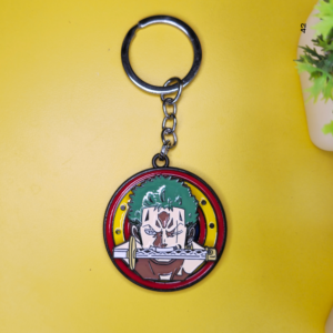 Roronoa Zoro Anime Rubber Keychain Round Design Stylish Keyring for Keys Bags.