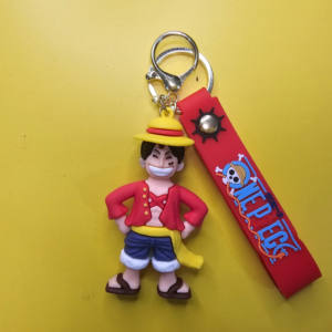 Monkey D Luffy Rubber Keychain with Strap Anime Figure Keyring for Keys Bags
