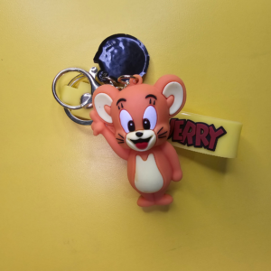 Jerry Cartoon Rubber Keychain with Name Strap Cute Character Keyring for Keys Bags.