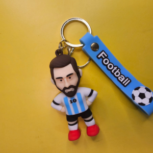 Football Player Rubber Keychain with Strap – Argentina Style No.10 Cartoon Keyring