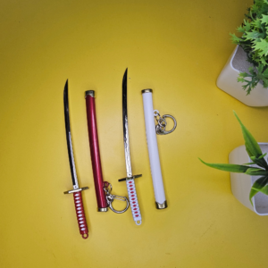 Mini Samurai Katana Keychain Set – Dual Color Anime Sword Keyring with Sheath