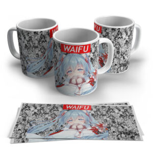 Waifu Winter Anime Mug – Blue Hair Manga Collage Design