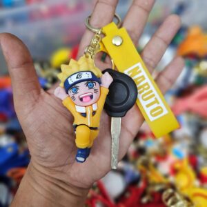 Naruto Uzumaki Action Pose Rubber Keychain with Yellow Strap – Anime Cartoon Keyring