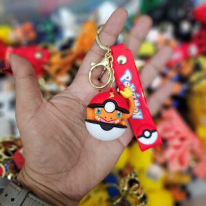 Cute Monster Ball Rubber Keychain with Strap – Cartoon Pocket Creature Keyring