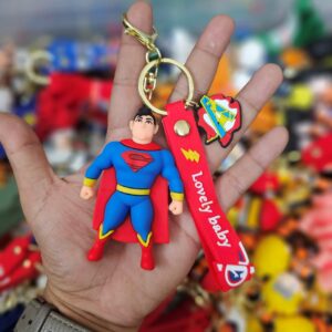 Classic Superhero Rubber Keychain with Strap – Cartoon Hero Keyring
