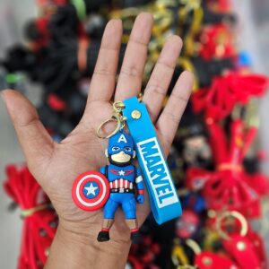 Captain America Rubber Keychain with Marvel Strap – Superhero Cartoon Keyring