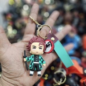 Anime Fighter Character Rubber Keychain with Sword – Cartoon Action Keyring