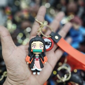 Anime Girl Rubber Keychain with Strap – Cute Cartoon Character Keyring