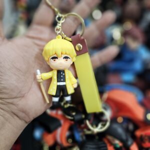 Anime Style Yellow Character Rubber Keychain with Strap – Cute Cartoon Keyring